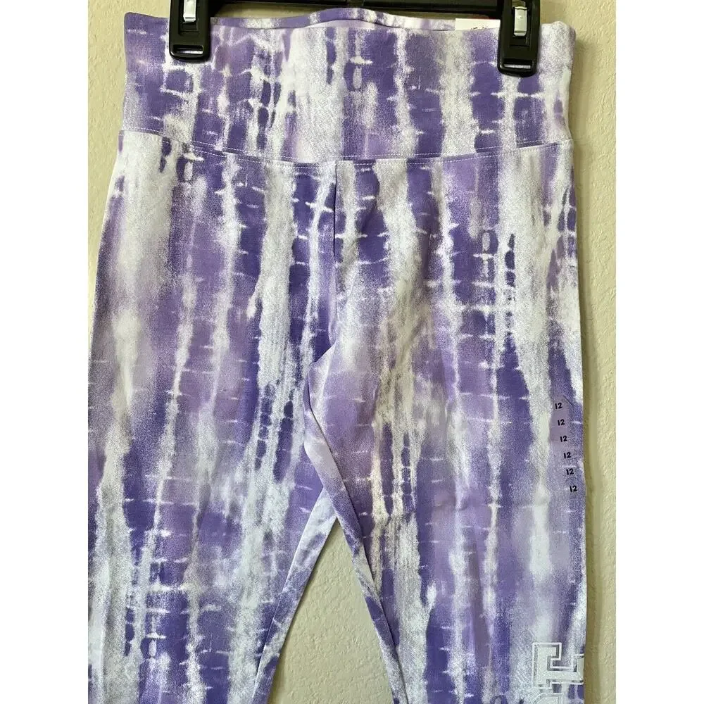 Lot Of 2 Justice Tie Dye Sparkle Logo High Waist Full Length Leggings Size 12